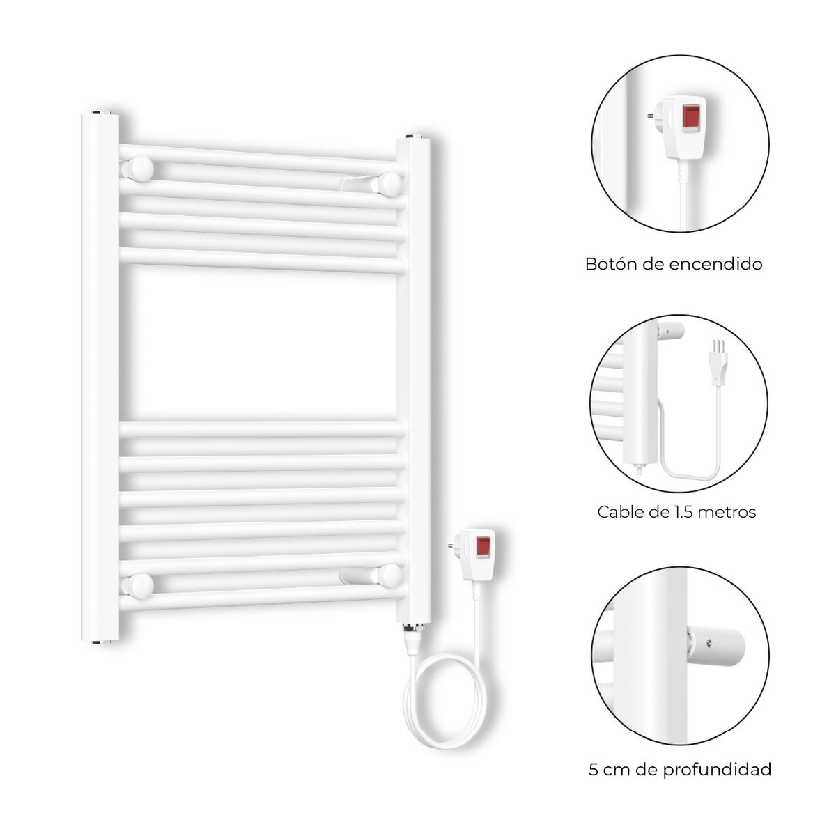 VERKEN - Secador de Toallas Eléctrico para Baño 200W Mural 60x50 cm Blanco