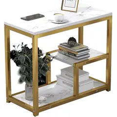 YOMYM - Mesa Auxiliar con Tablero de MDF y Estructura de Acero Dorado