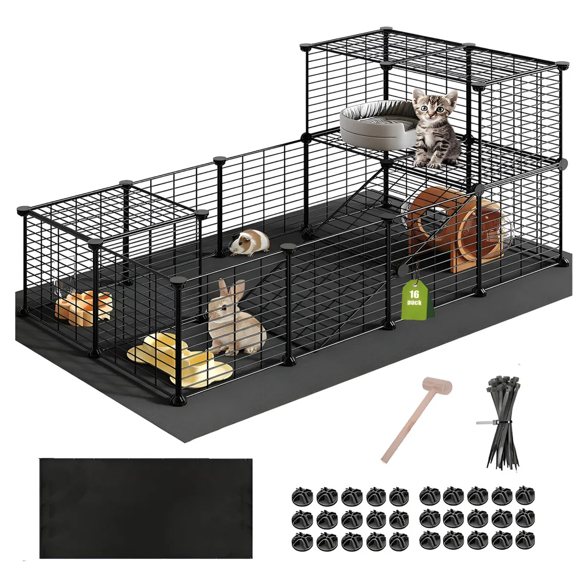 EVERSO - Jaula Corral Cerco Pequeñas Mascotas 16 Paneles Armable