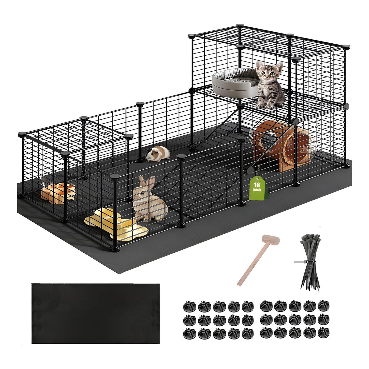 EVERSO - Jaula Corral Cerco Pequeñas Mascotas 16 Paneles Armable