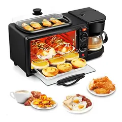 EVERSO - Máquina Para Hacer Desayuno 3 En 1 Horno Cafetera Sarten Negro