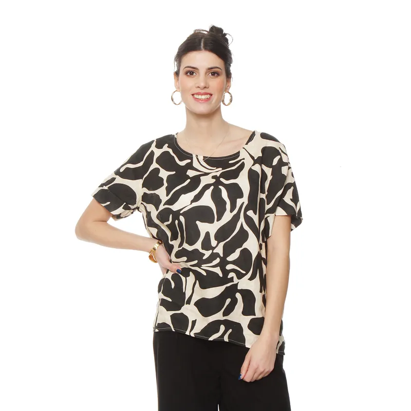 WADOS - BLUSA MANGA CORTA LINO ESTAMPADO ESCOTE REDONDO