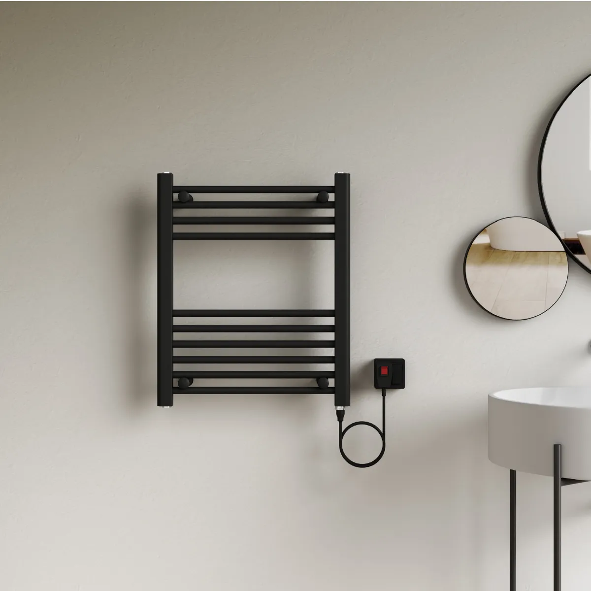 VERKEN - Secador de Toallas Eléctrico para Baño 200W Mural 60x50 cm Negro