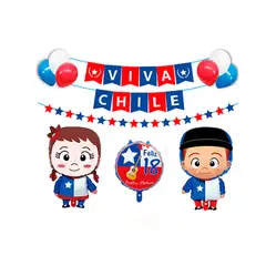 GENERICO - Set De Globos Metálicos Viva Chile Fechas Patrias 11pcs
