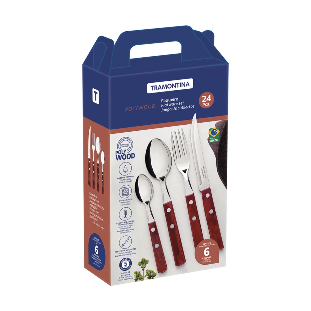 TRAMONTINA - Juego De Cubiertos Tramontina Polywood 24 piezas