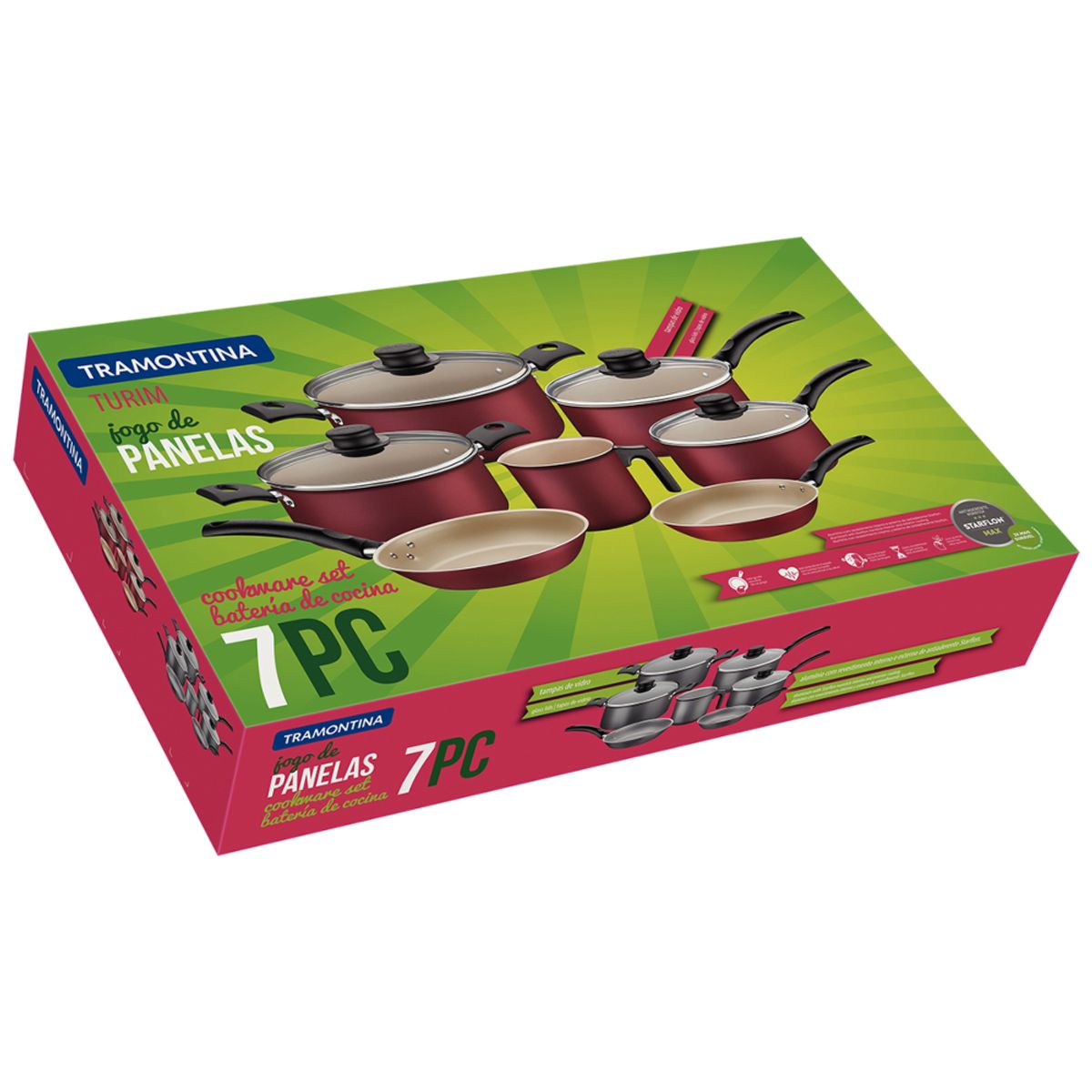 TRAMONTINA - Batería De Cocina Juego Ollas Tramontina Turim 7 Pzas Negro