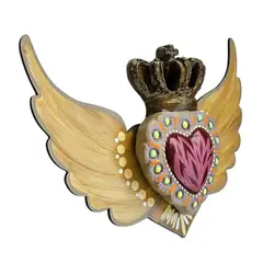 CREA TALLER - Corazón Alado decorativo de madera y cerámica