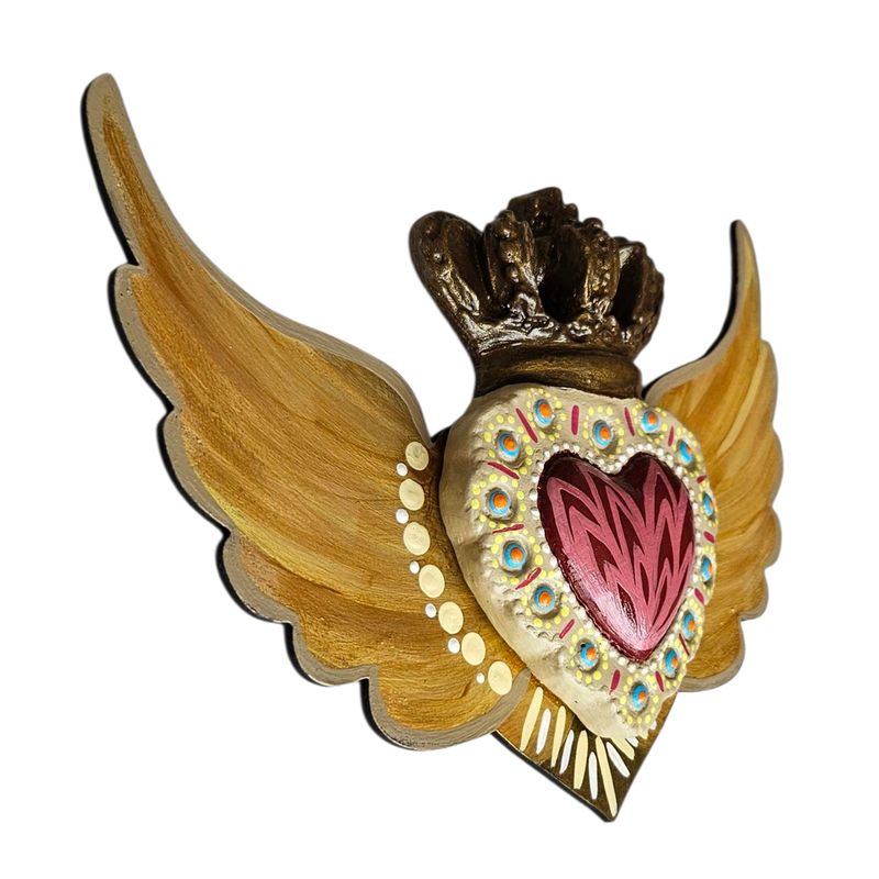 CREA TALLER - Corazón Alado decorativo de madera y cerámica