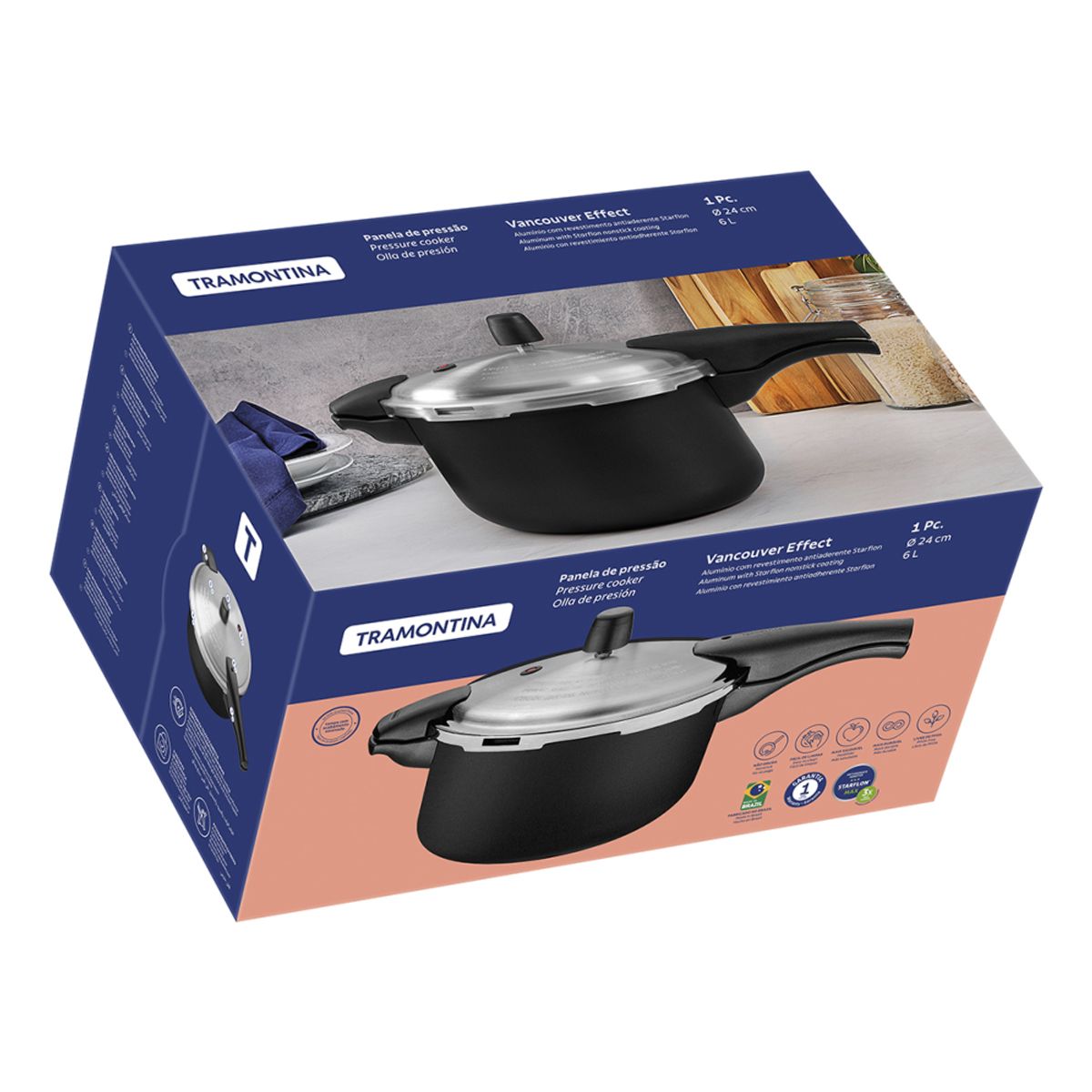 TRAMONTINA - Olla A Presión Tramontina Vancouver 6 Litro 24cm Negro