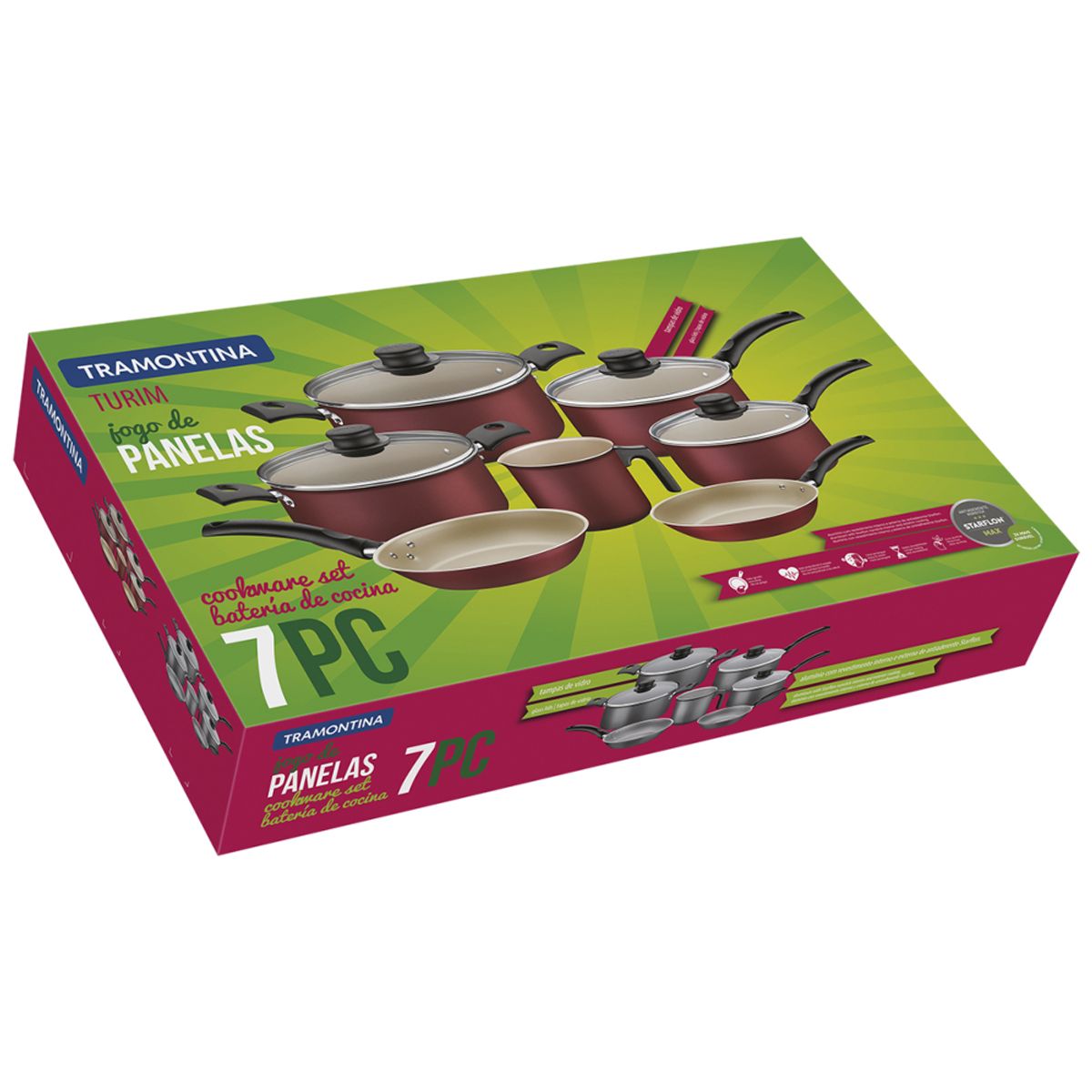 TRAMONTINA - Batería De Cocina Juego Ollas Tramontina Turim 7 Piezas Rojo