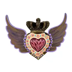 CREA TALLER - Corazón Alado decorativo de madera y cerámica