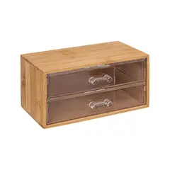 GENERICO - Mini Organizador Bambú 2 Cajones Acrílico Manija Resistente