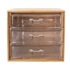 GENERICO - Mini Organizador Bambú 3 Cajones Acrilico Manija Resistente