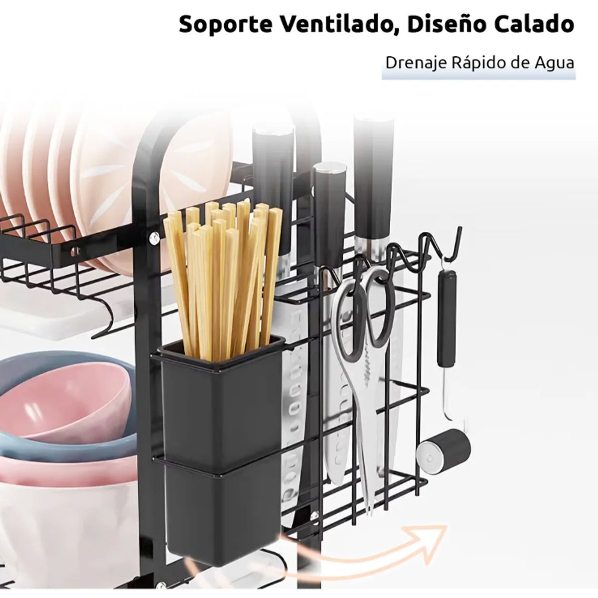 VIDITA - Secador Escurridor De Platos Loza Vajilla 2 Niveles Cocina Color Negro