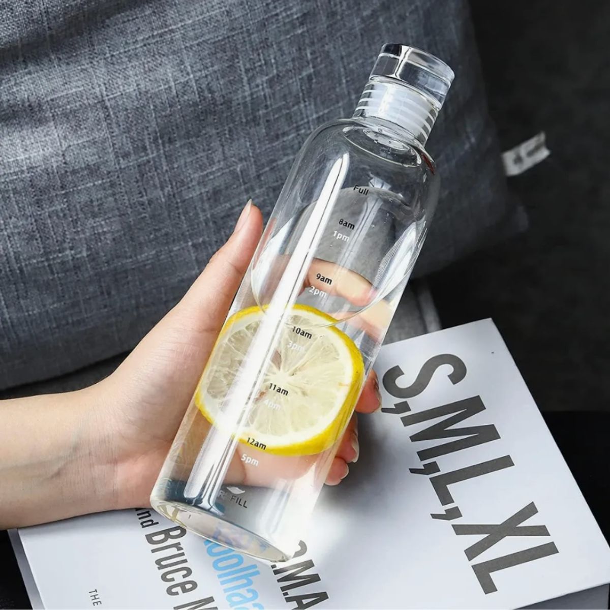 GENERICO - Botella de Agua de Vidrio con Escala Horaria 1 Litro