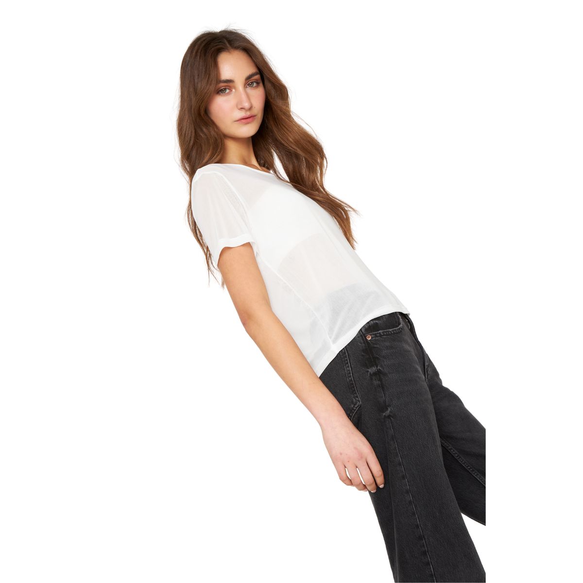 JACINTA TIENDA - Polera Net manga corta blanca Jacinta Tienda