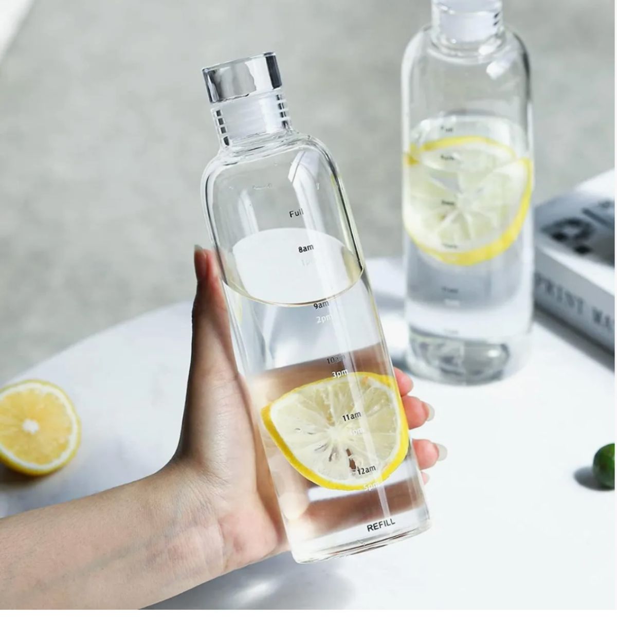 GENERICO - Botella de Agua de Vidrio con Escala Horaria 750 ml