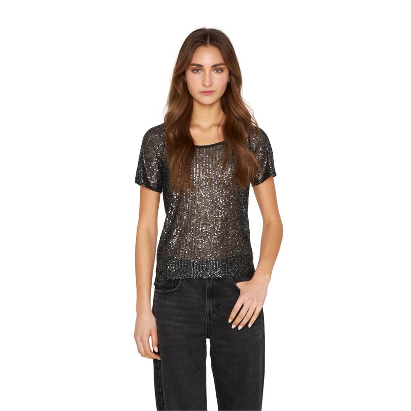 JACINTA TIENDA - Polera Glam manga corta negra Jacinta Tienda