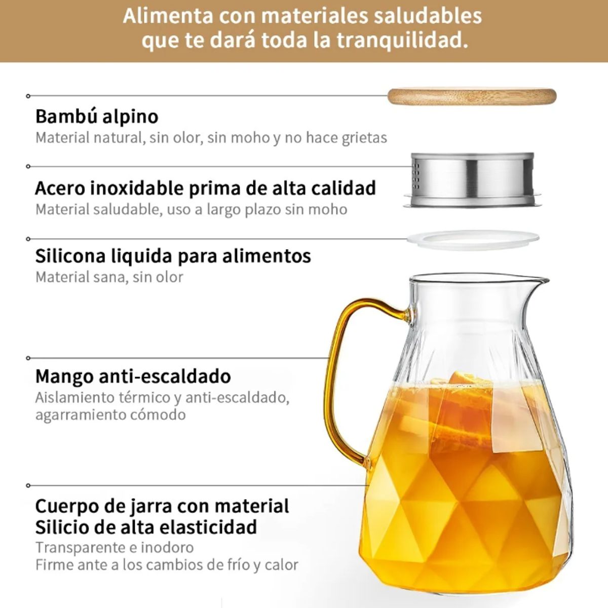 VIDITA - Increíble Jarra De Té + 4 Tazas De Cristal