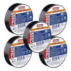 TESA - Pack 5 Cinta Aislante Profesional Negra 20m X 19mm