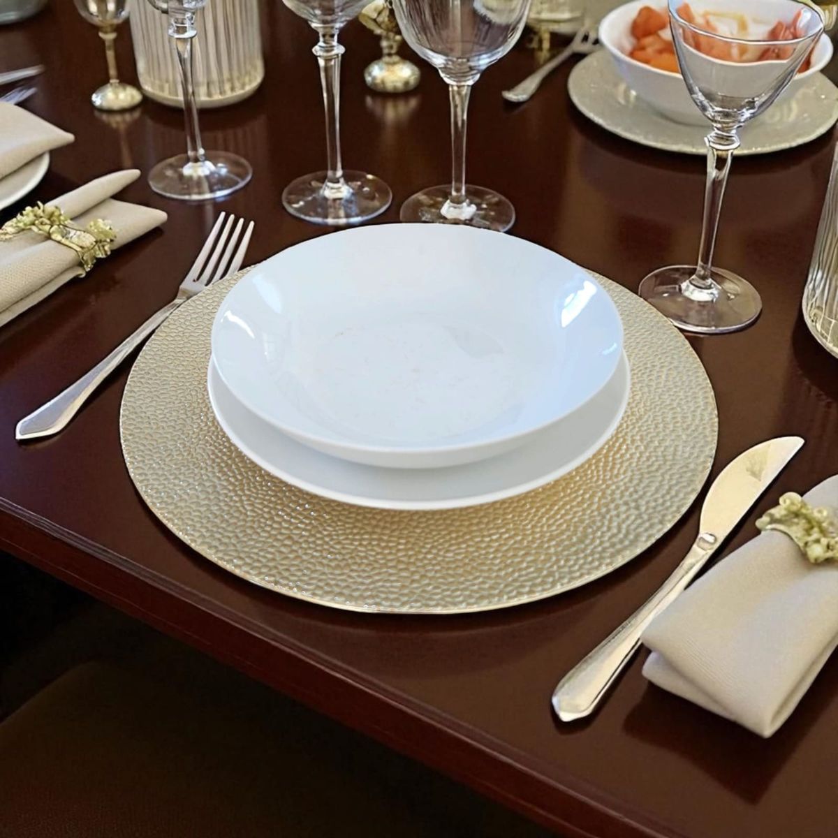 GENERICO - Set de 4 platos Decorativos porta platos Dorados con poros