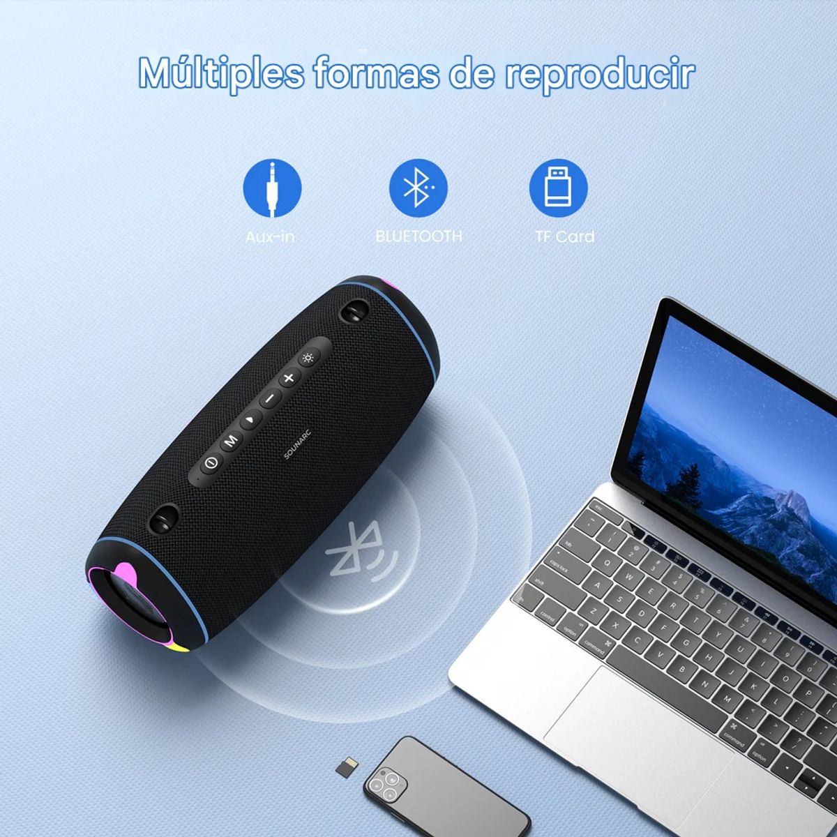 GENERICO - Parlante Exterior Sounarc R2 60W Bluetooth 5.3 IPX6 RGB 12h TWS