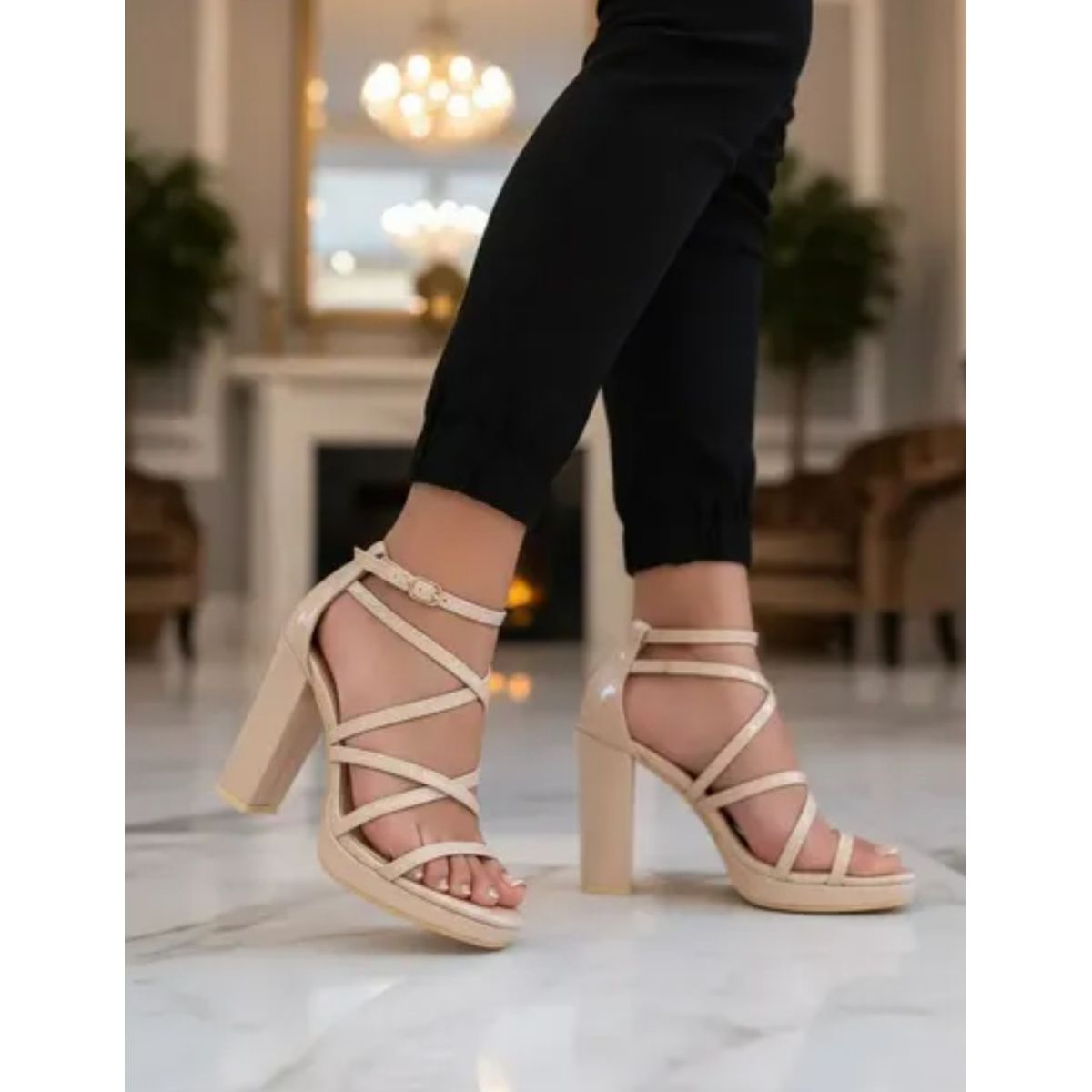 SNOOPY - Sandalias Color Nude Mujer Taco Alto  M500