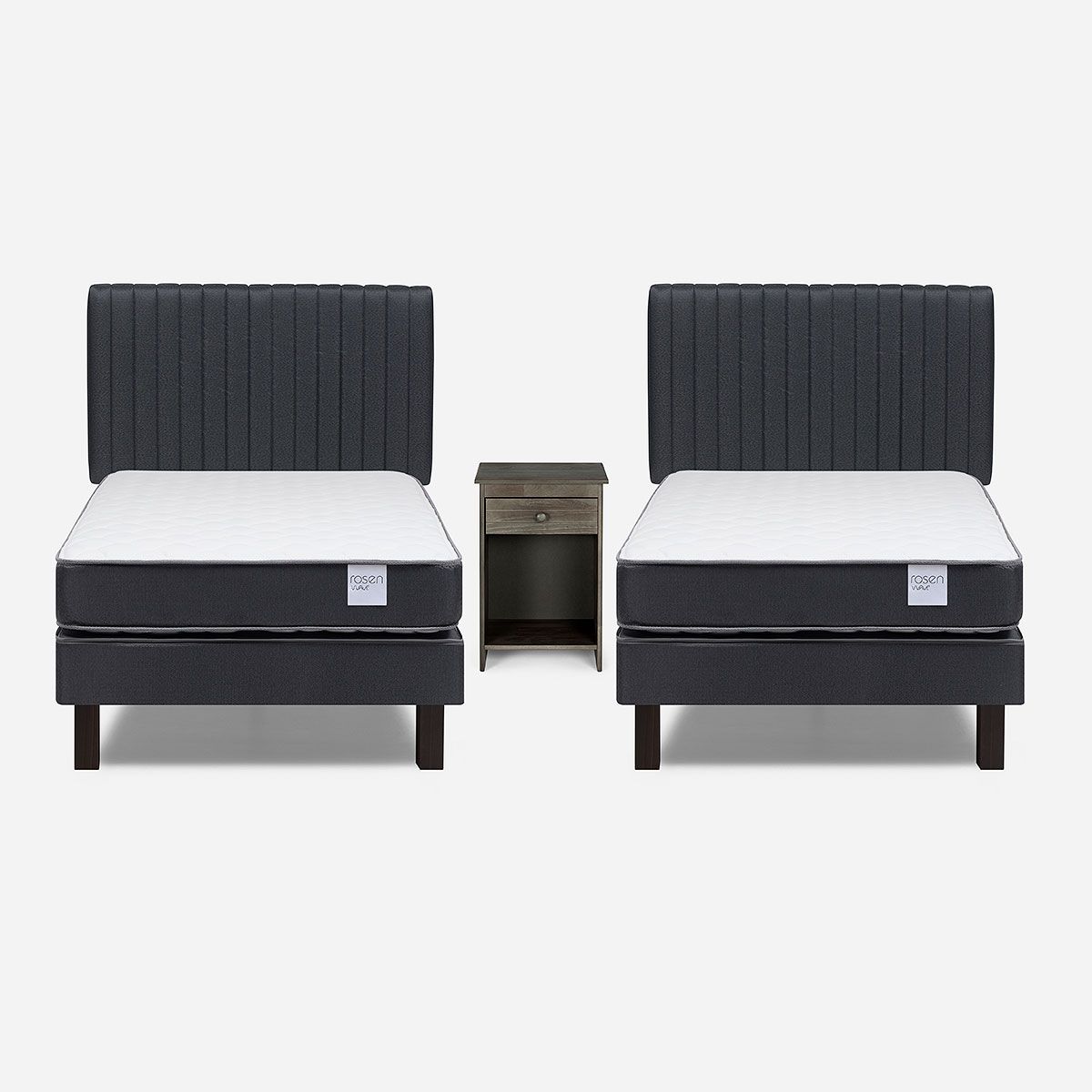 ROSEN - Set Cama Europea Wave 1 Plaza+Respaldo Lucio+1 Velador Tabor