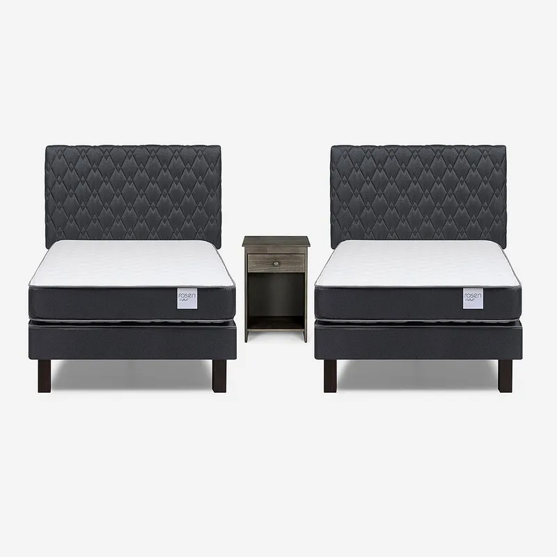 ROSEN - Set Cama Europea Wave 1 Plaza+Respaldo Ivar Grafit+1 Velador