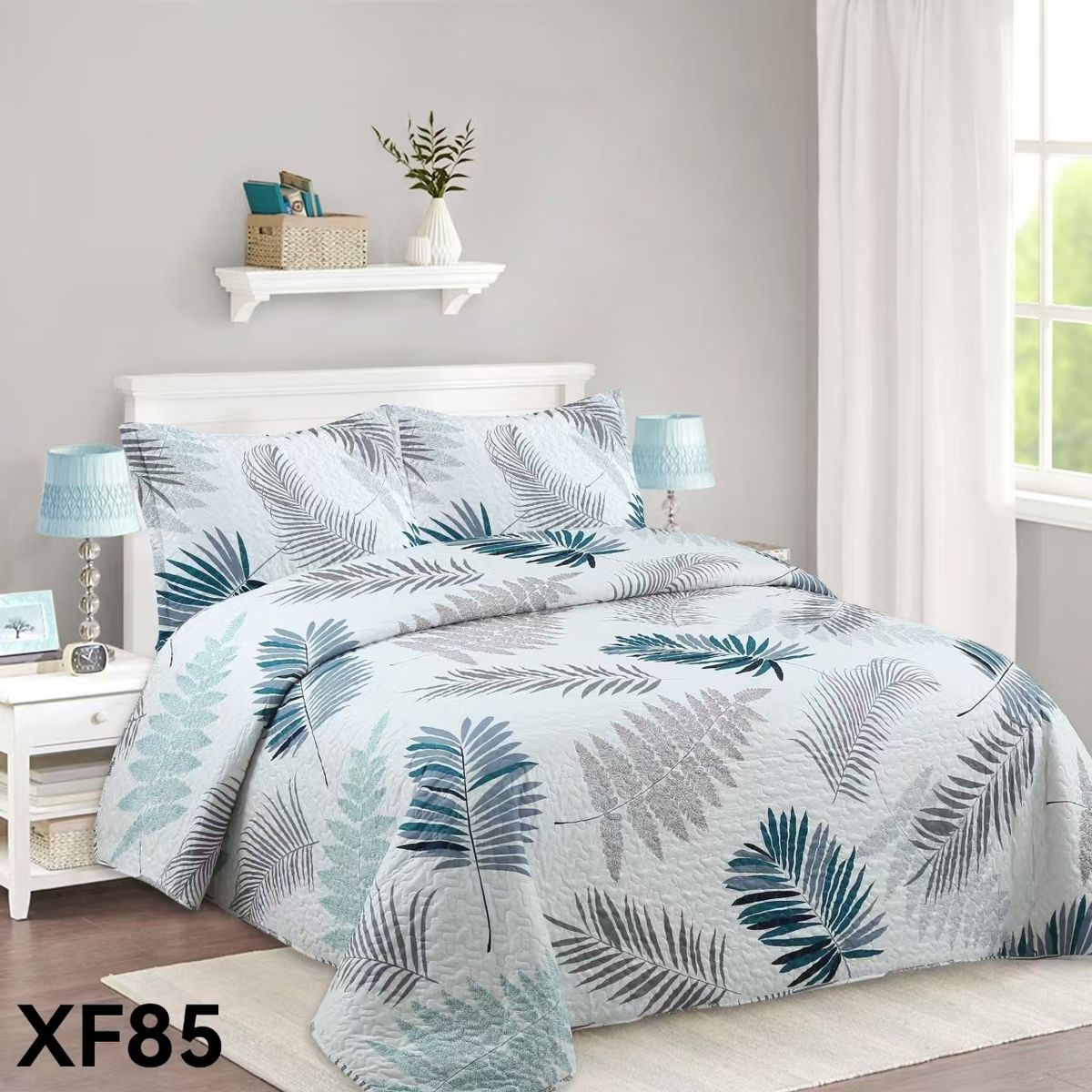 GENERICO - Cubrecama Quilt Verano King - Crema Hojas XF85
