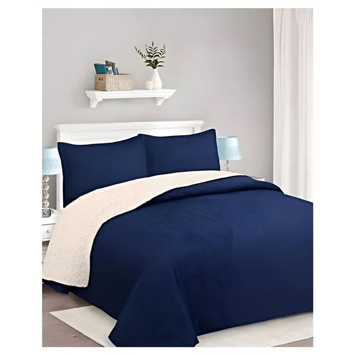 COMPRAPO - Cubrecama Quilt Juvenil Sherpa 1.5 Plazas Chiporro Mod. Azul + Funda