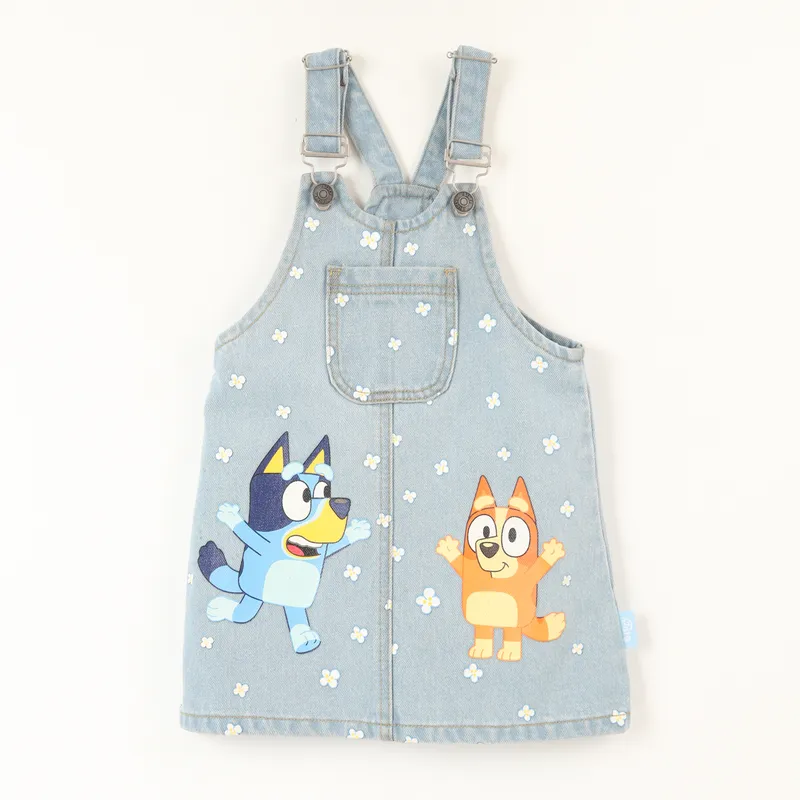 BLUEY - Vestido Niña Denim Flores Azul Bingo Y Bluey