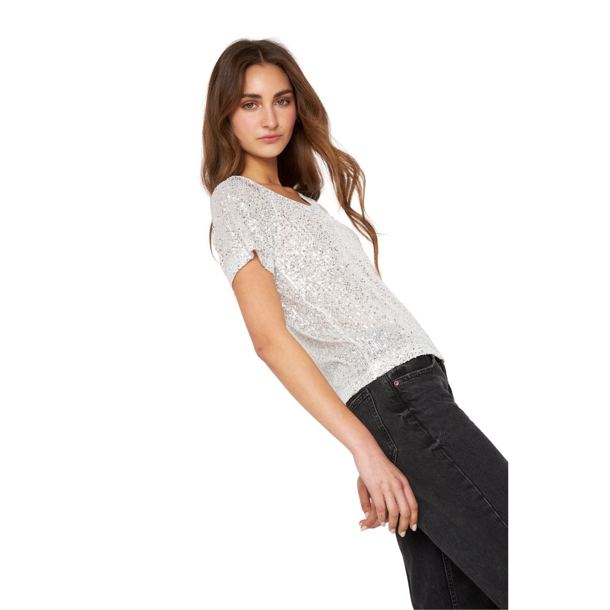 JACINTA TIENDA - Polera Glam manga corta blanca Jacinta Tienda