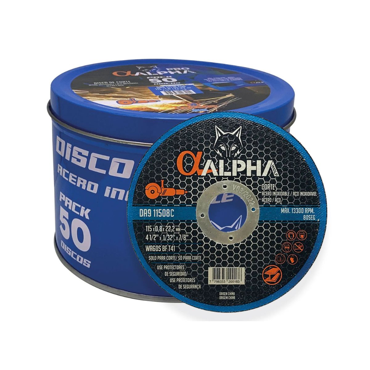 ALPHA PRO - Disco Corte Fino 4 1/2 X 1.0 Mm Alpha Pro Caja Metal 50 Uni Azul