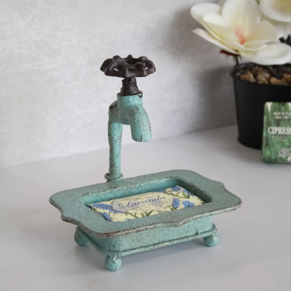 GENERICO - Jabonera De Hierro Fundido Resistente Y Acabado Antiguo Llave