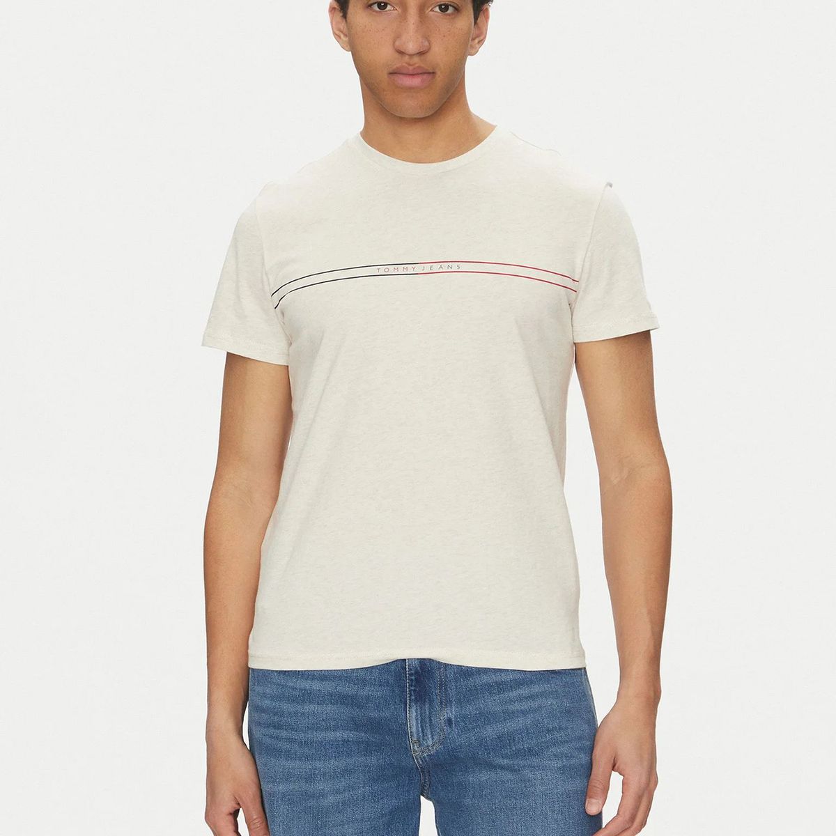 TOMMY HILFIGER - Polera Entry Graphic Logo Slim Fit Beige Tommy Jeans