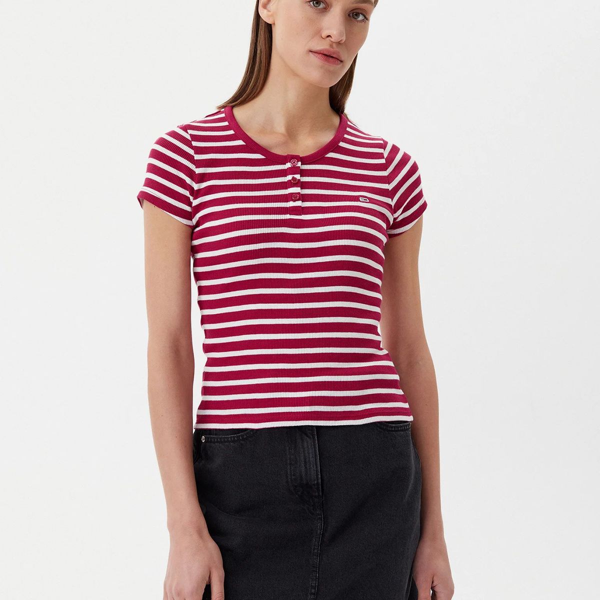 TOMMY HILFIGER - Polera De Rayas Slim Fit Rojo Tommy Jeans