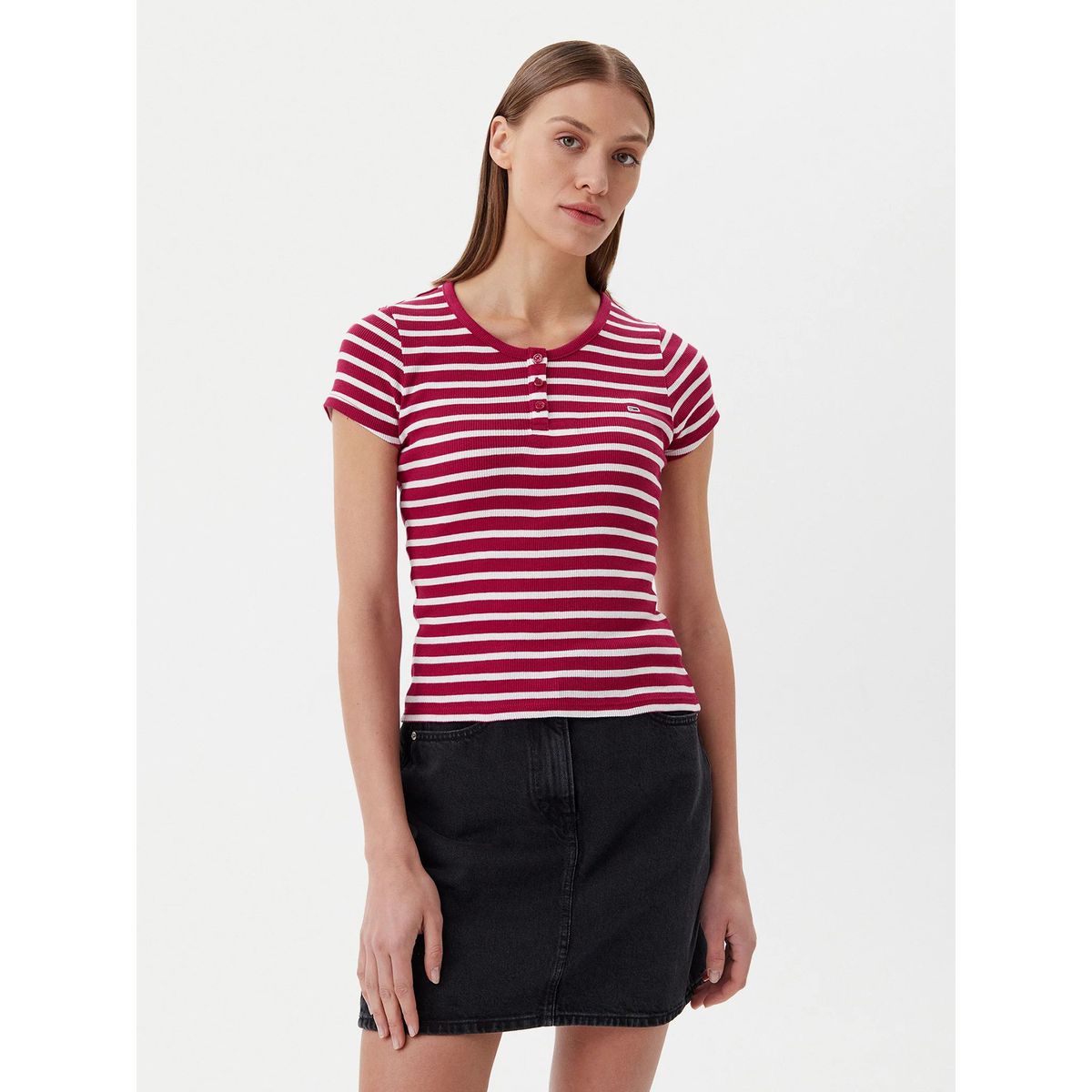 TOMMY HILFIGER - Polera De Rayas Slim Fit Rojo Tommy Jeans