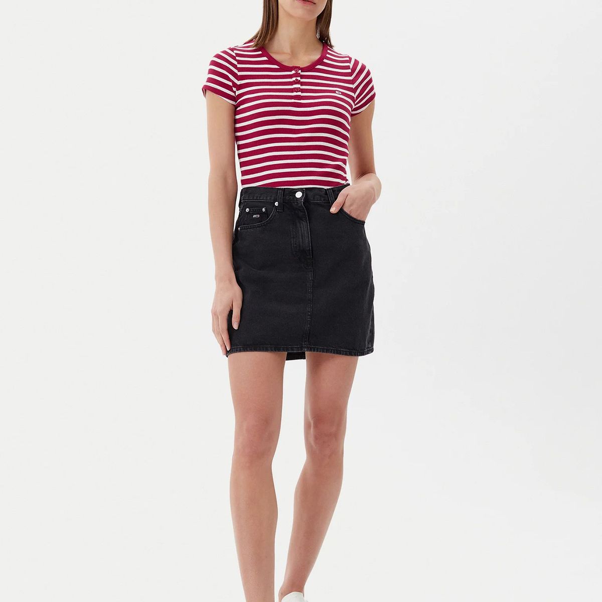 TOMMY HILFIGER - Polera De Rayas Slim Fit Rojo Tommy Jeans