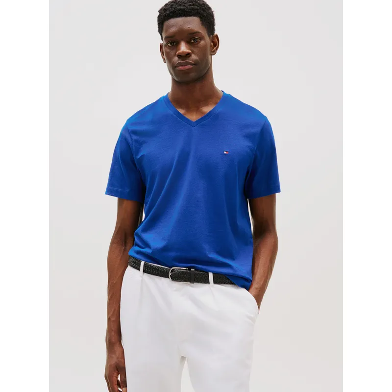 TOMMY HILFIGER - Polera Essential Cotton V-Neck Regular Fit Azul Tommy Hilfiger