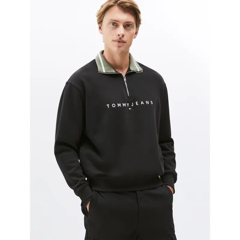 TOMMY HILFIGER - Polerón Relaxed Con Medio Cierre Negro Tommy Jeans
