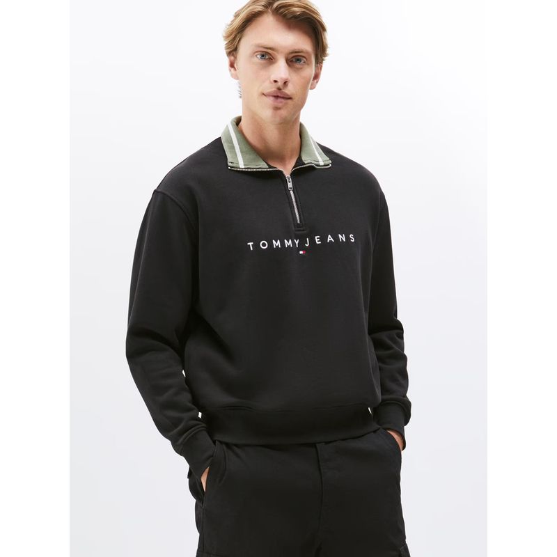 TOMMY HILFIGER - Polerón Relaxed Con Medio Cierre Negro Tommy Jeans