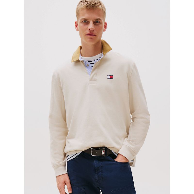TOMMY HILFIGER - Polo De Rugby Oversize Con Logo Beige Tommy Jeans
