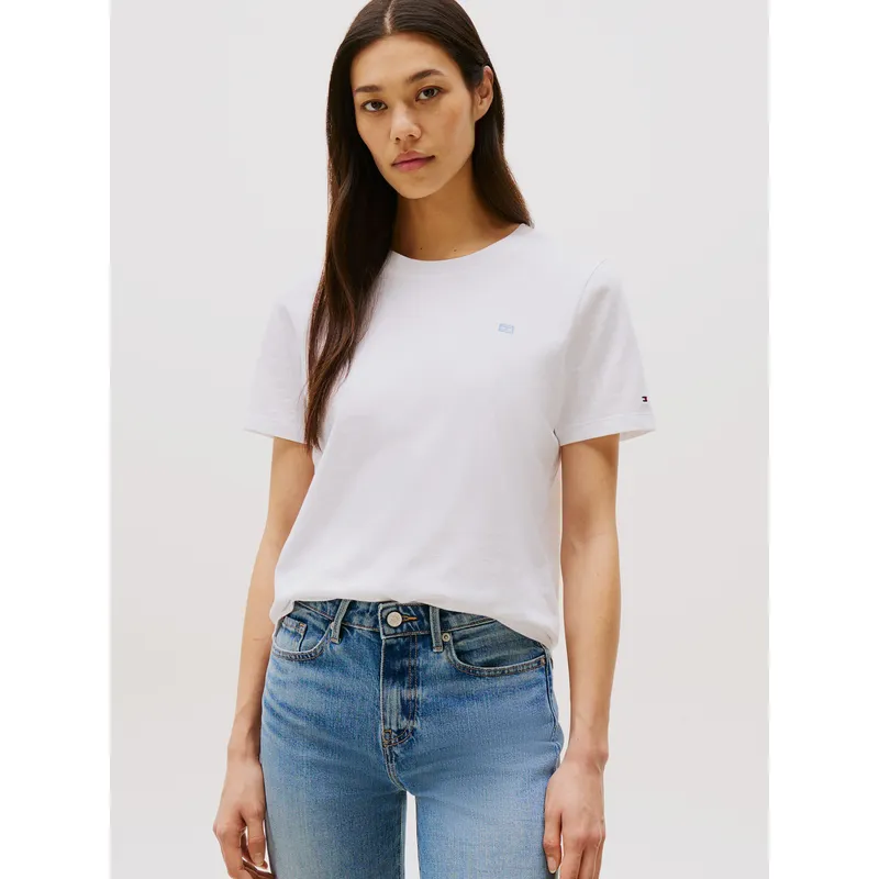 TOMMY HILFIGER - Polera Contrast Flag Logo Blanco Tommy Hilfiger