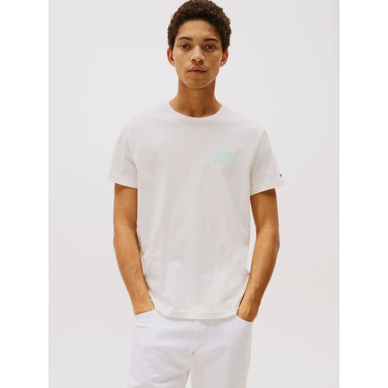 TOMMY HILFIGER - Polera Bubble Logo Slim Fit Blanco Tommy Jeans