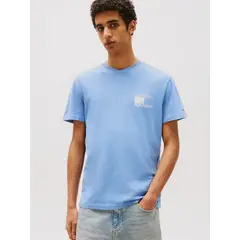 TOMMY HILFIGER - Polera Paisley Flag Logo Celeste Tommy Jeans