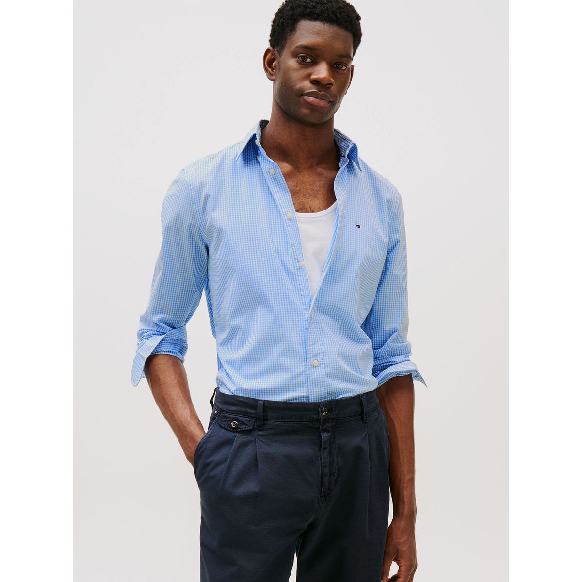 TOMMY HILFIGER - Camisa Flex Regular De Cuadros Celeste Tommy Hilfiger