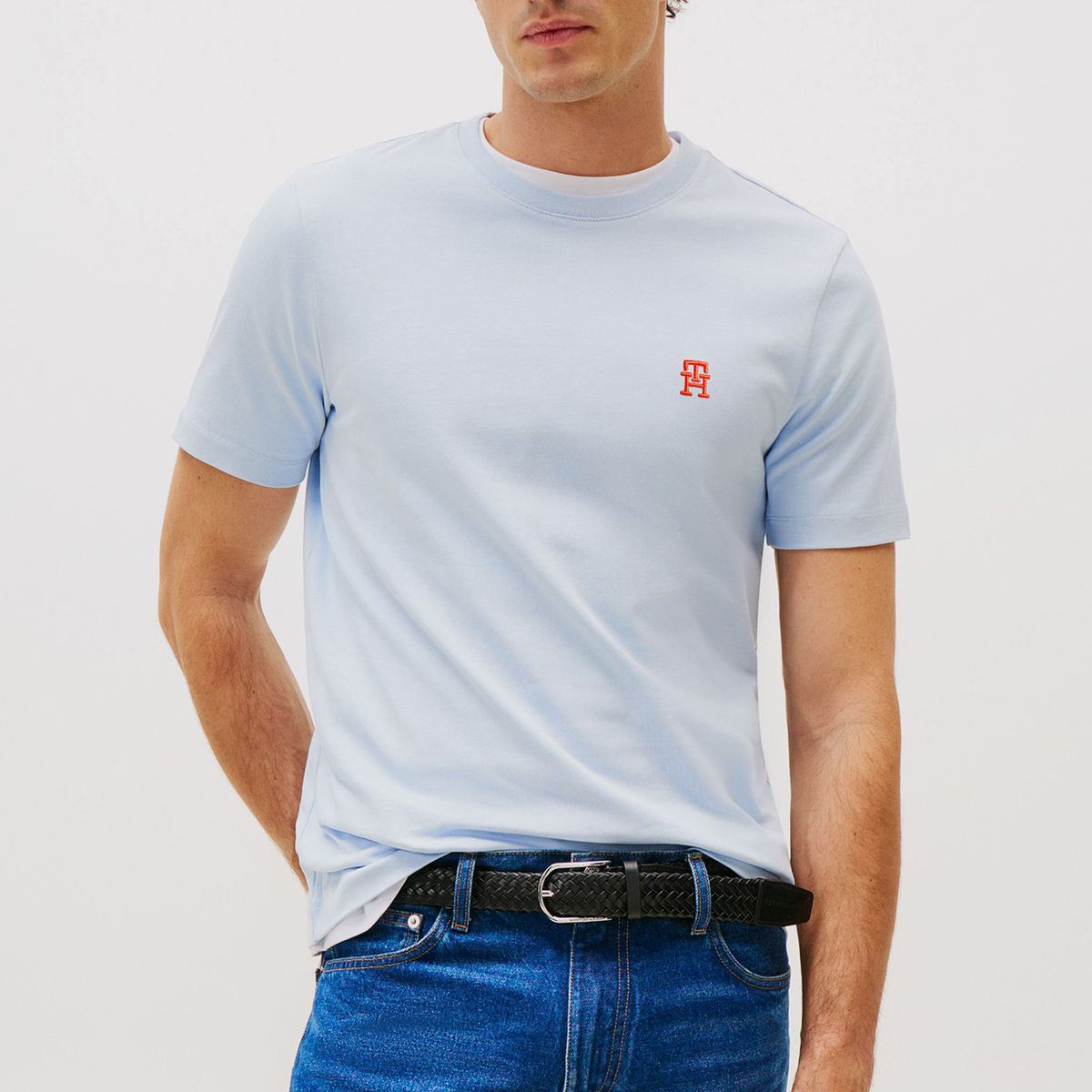 TOMMY HILFIGER - Polera Monogram Logo Celeste Tommy Hilfiger