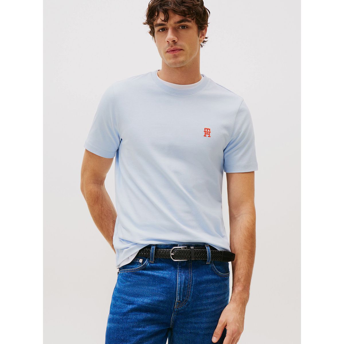 TOMMY HILFIGER - Polera Monogram Logo Celeste Tommy Hilfiger