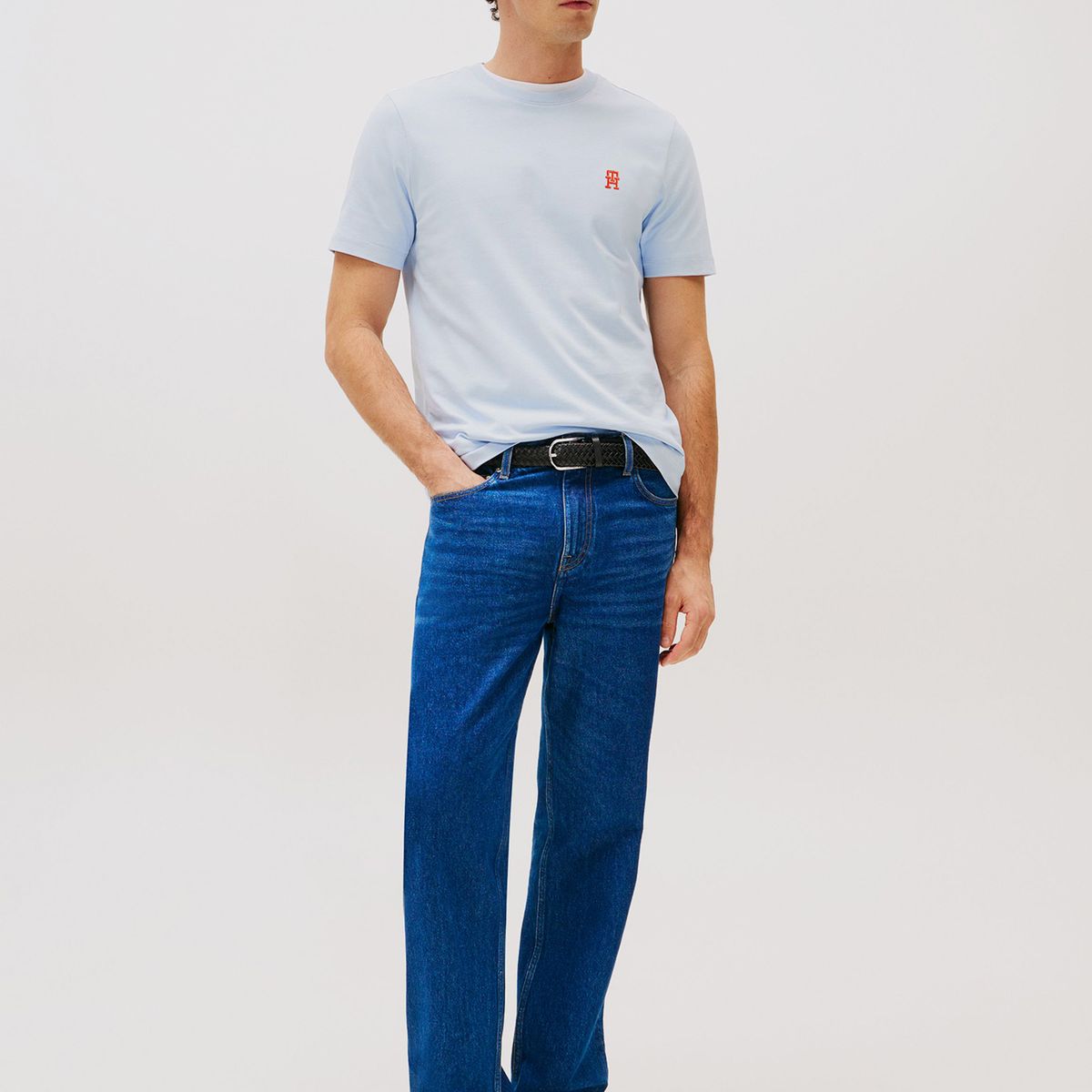 TOMMY HILFIGER - Polera Monogram Logo Celeste Tommy Hilfiger